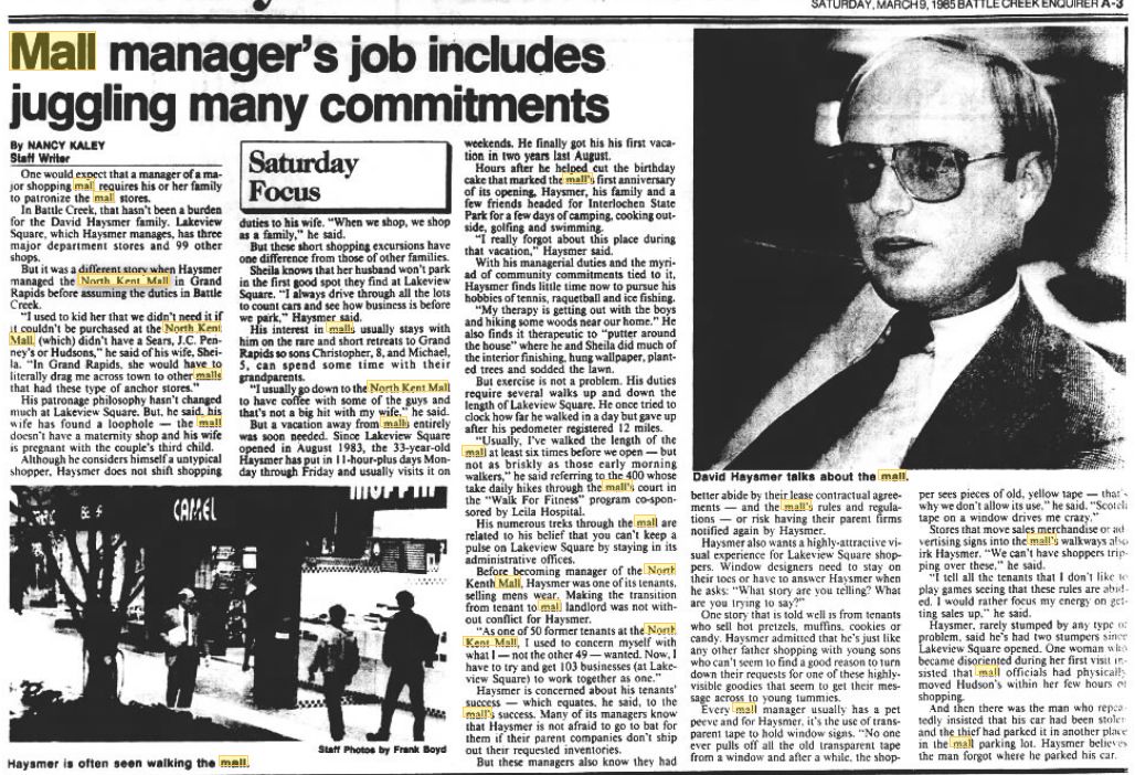 North Kent Mall - March 1985 Mall Manager Profile (newer photo)
